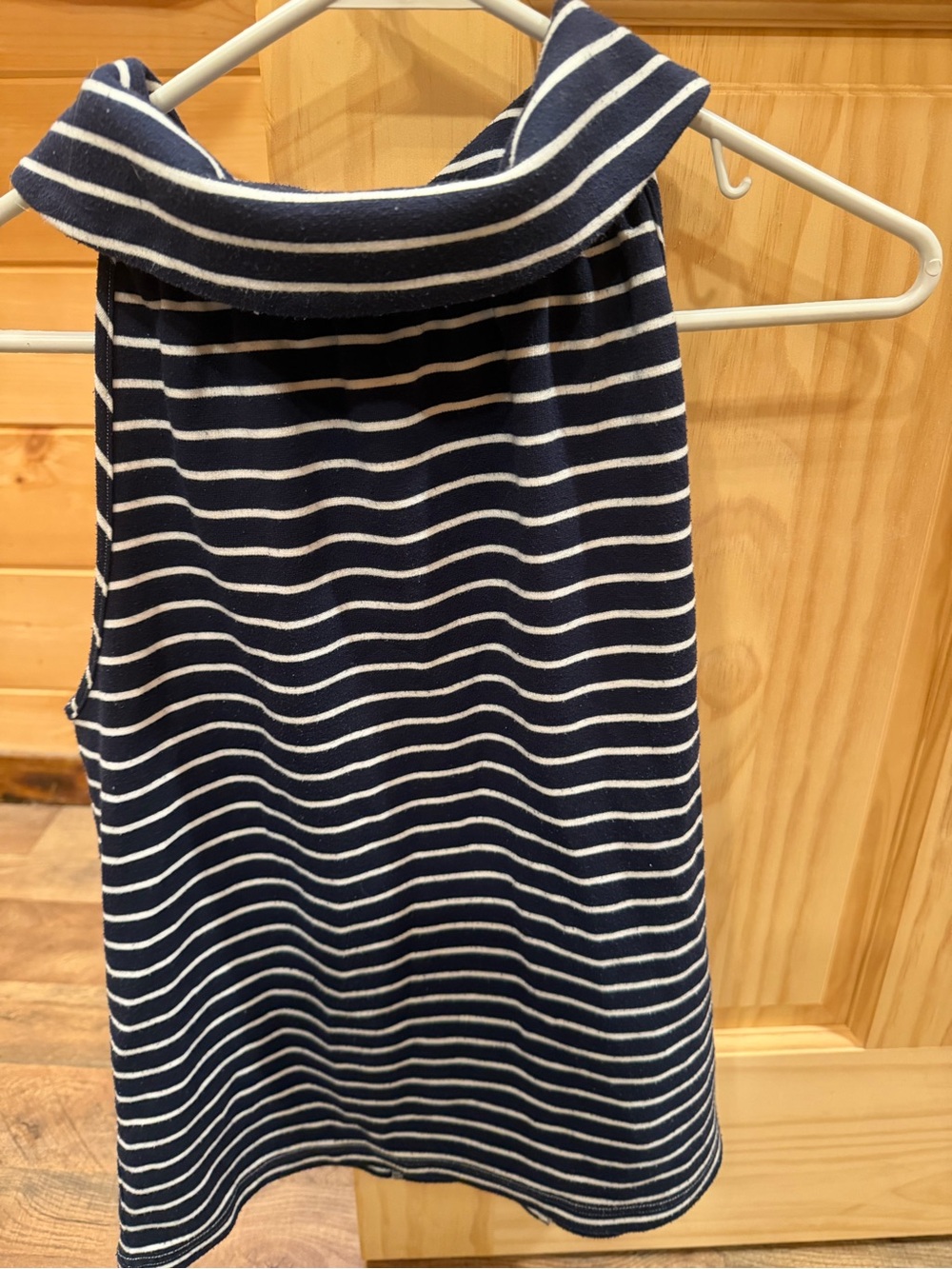 Sail to Sable Navy and White Striped A-Line Halter Top